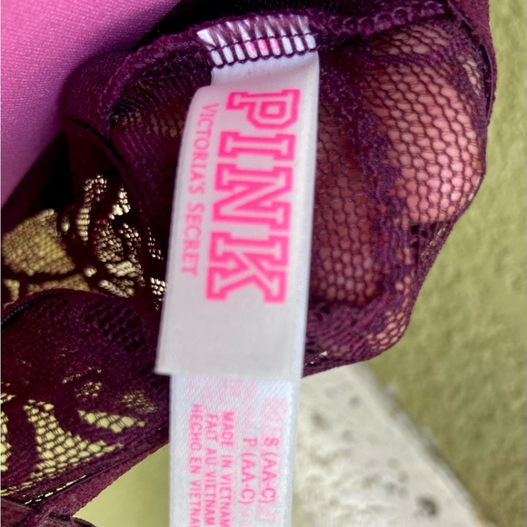 VICTORIA’S SECRET PINK BURGUNDY LACE BRALETTE — Size SMALL - Picture 8 of 16